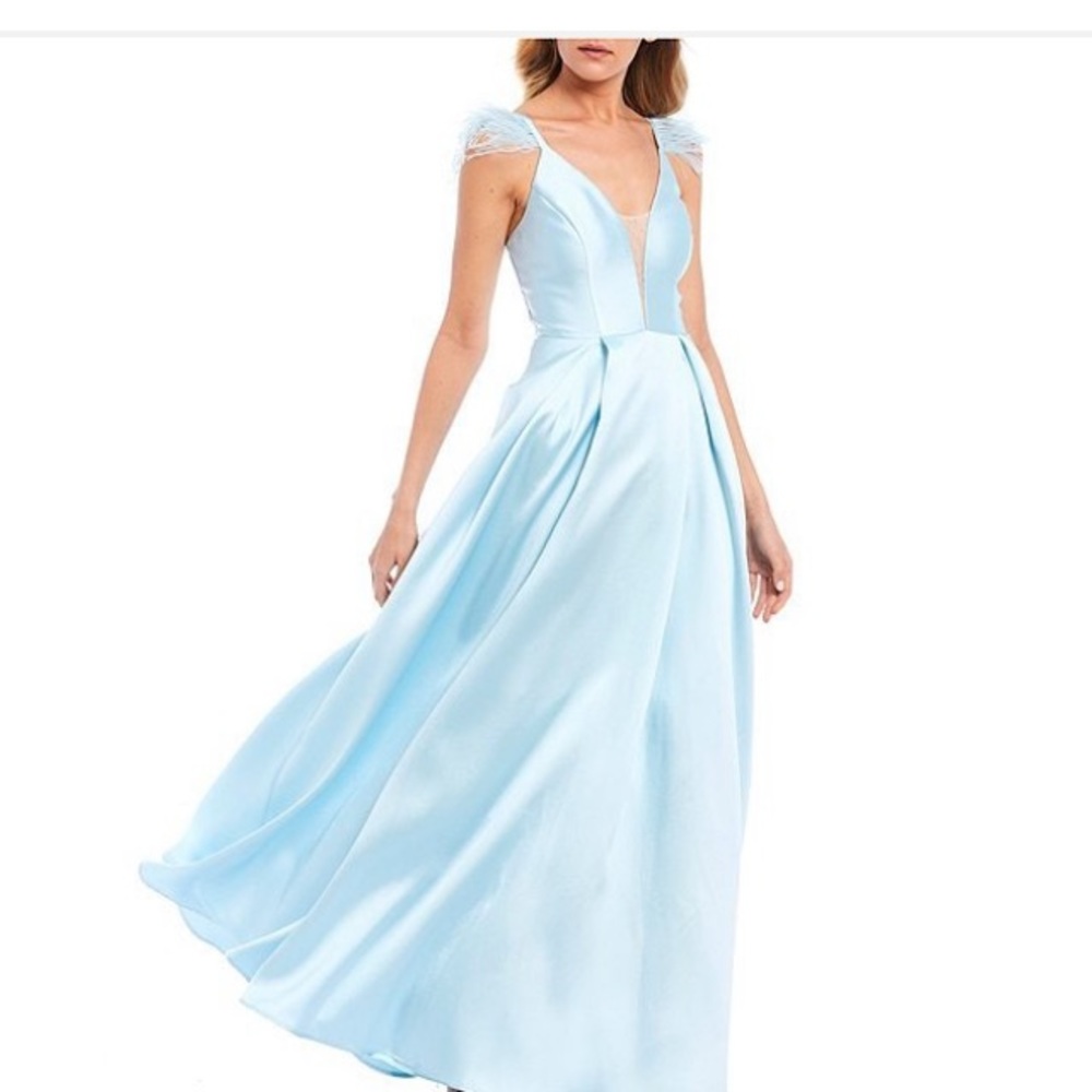 NWT beautiful pale blue dress with feathery accents. I have size 3